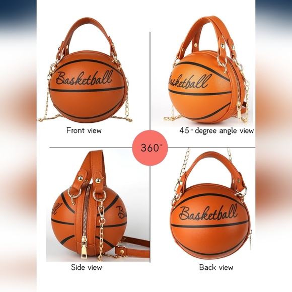 Unique Basketball Design Orange Handbag with Shoulder Strap - Picture 3 of 10